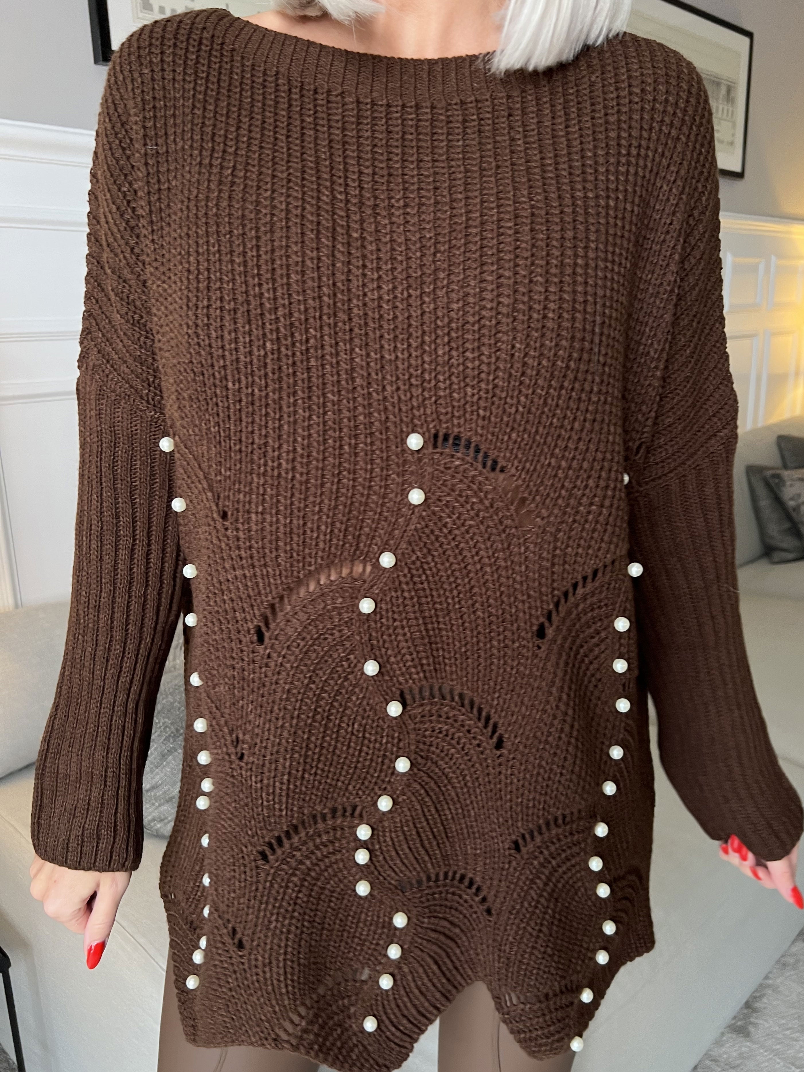 Pearl - Vacker stickning med vita pärlor - Green